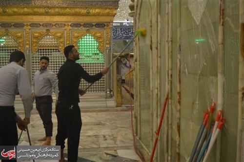 The Department of care of the Holy Shrine conducts the washing works of the sanctuary of the Master Aba al-Fadl al-Abbas (PBUH).